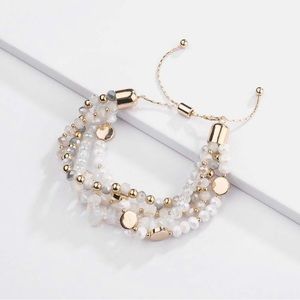White Gold Beaded Gemstone Connector Bracelet